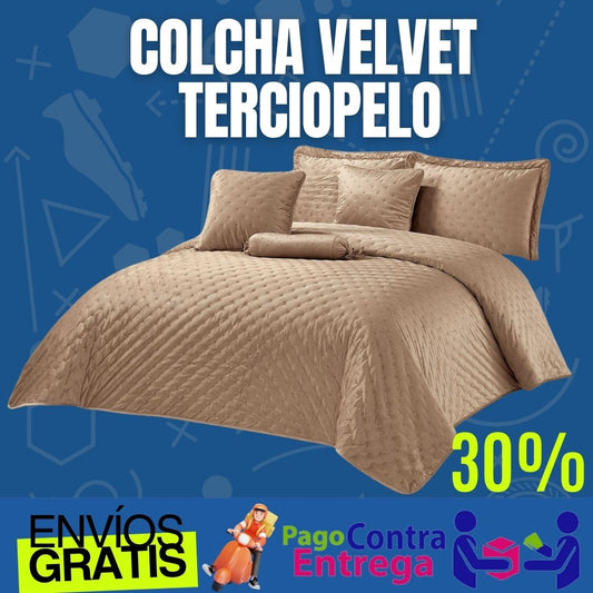 Colcha Velvet Terciopelo Cama Doble 6 Piezas Confort Doble Faz Elegancia y Diseño